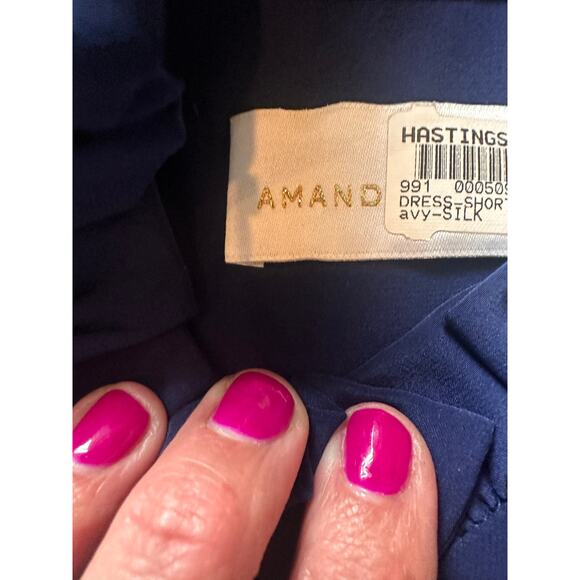 Amanda Uprichard Sleeveless Silk Belted Shift Mini Dress Ruffle Trim Navy EUC L - Picture 5 of 6